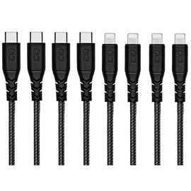 KwikBoost Cable Bundle, 8 Cables Including 4 Apple MFi Certified Lightning and 4 USB Type-C Charge and Sync Cables - 20 Inches (0.5 Meters) – Black