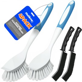 Holikme 4 Pack Dish Brush with Handle for Cleaning, Crevice Cleaning Brush, Multifunctional Household Kitchen Scrub Brush for Dish, Pot, Pan, Kitchen Sink, Windowsill (Turquoise)