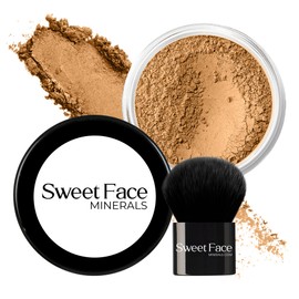 2pc FOUNDATION with KABUKI BRUSH Mineral Makeup (DEEP TAN) Matte Loose Powder Bare Face Cosmetics Full Coverage Long Lasting All Skin Types SPF 18