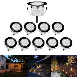 CHNXU LED Recessed Floor Spotlights Set of 10 Stair Lighting Diameter 45 mm 1 W Warm White Patio Recessed Spotlight Outdoor 12 V IP67 Waterproof Floor Lamp for Garden Wooden Bridge Pool Wooden Deck, Black