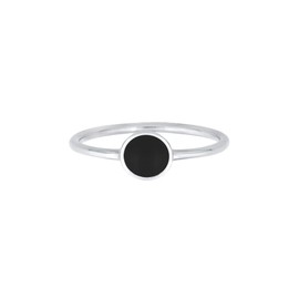 Elli Basic Women's Solitaire Stacking Ring with Black Enamel in 925 Sterling Silver, enamel, None