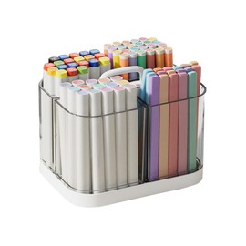 MEAJOIN Portable Acrylic Desk Organizer, 4 Compartments, Clear Storage Caddy with Handle for Art Supplies, Pens, Pencils, Markers