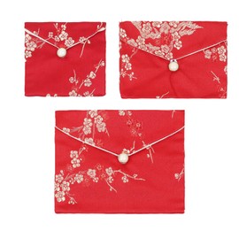 Andux Silk Jewelry Bag Silk Coin Purse Jewelry Plum Blossom Embroidery Silk Brocade Travel Jewelry Pouch 3pcs SP/DZ-01(Red)