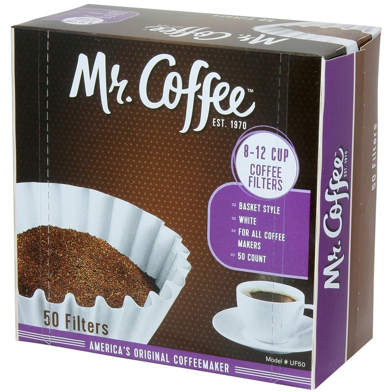 Mr. Coffee Basket Coffee Filters, 8-12 Cup, White Paper, 8-inch,