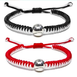 2 Pulseras para Pareja, Pulsera ajustable de cuerda trenzada de béisbol, pulsera para mujeres y hombres,Pulsera de Pareja para Mujeres y Hombres, Regalos para Cumpleaños para Parejas