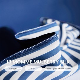 THXSILK Mulberry Silk Pillowcase for Hair and Skin Health, Grade 6A+ Mulberry Silk Pillowcase with Hidden Zipper, Soft and Breathable, 1pc (Standard 20"x26", Blue White Stripes)