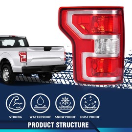 PIT66 Rear Tail Lamp Light w/o Bulbs & Wiring Harness Compatible with Ford F150 2018-2020 JL3Z13405H, FO2800265 LH Driver Side Red Lens Chrome Housing
