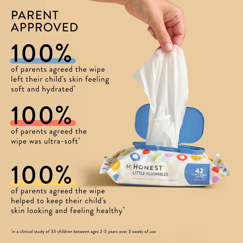 The Honest Company Hypoallergenic Toddler Flushable Wipes, 42 Count