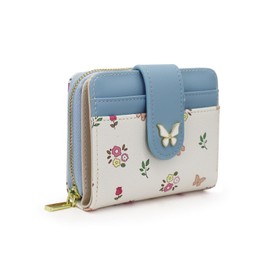 AdiStylinno Ladies Purse, Cute Butterfly Snap Purses for Women, Compact PU Leather Wallets with Front Pocket Bifold Card Holder Wallet with Zipper Coin Pocket 5 Slots 1 ID Window (Blue)