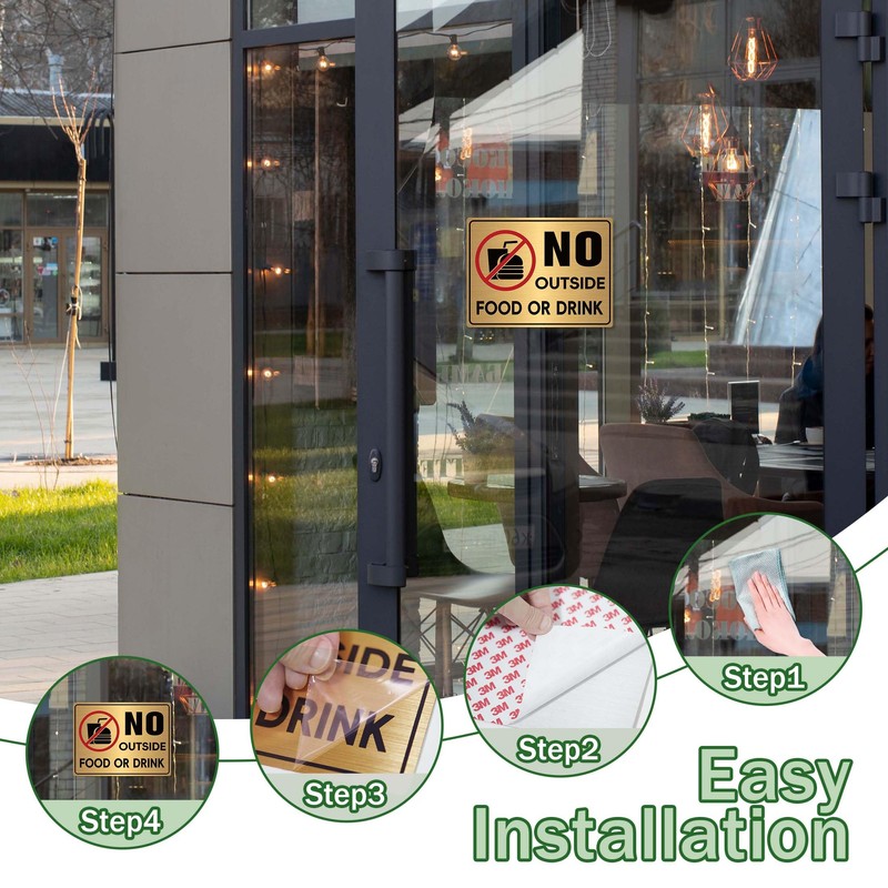 2PCS No Outside Food or Drink Sticker, Self-Adhesive Brushed Gold