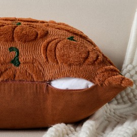 DFXSZ Fall Pillow Covers 18x18 Set of 2 Fall Decorations Autumn Rust Pumpkin Throw Pillow Cases Soft Plush Faux Fur Wool Couch Cushion Case for Chair Sofa Living Room Home Decor PTK042D18