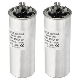 PATIKIL 50/5uF 50+5MFD 370-440V AC Capacitor, 2Pcs CBB65 Motor Start Capacitors Dual Round Run Capacitor for Air Conditioner or Heat Pump Condenser Straight Cool