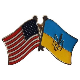 Wholesale Pack of 3 USA American & Ukraine Coat of Arms Trident Combination Combo Friendship Motorcycle Bike Hat Cap Lapel Pin