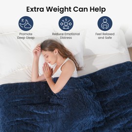 Weighted Blanket 15lbs Sherpa Weighted Blanket with Classic Jacquard Pattern, Heavy Soft Full Size Weighted Blankets for Adults to Sleep Natural, Sofa Couch Bed Blanket, Navy Blue, 48 * 72 15lbs