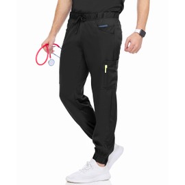 MediChic Mens Scrubs Stretch Scrub Joggers Pants with Six Pockets, Available in Over Eight Colors Black