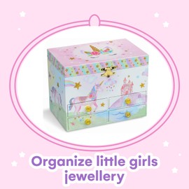 Jewelkeeper Musical Jewelry Box for girls with 4 Pullout Drawer - Party Unicorn Jewelry box, Beautiful Dreamer Tune & unicorn doll, great Unicorn gifts for Girls & jewelry storage box