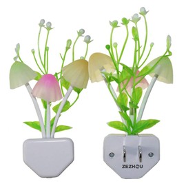 Zezhou Smart Sensor Led Night Lights 2 Pack, 7 Color Changing w/ Dusk to Dawn Sensor Auto On/Off Mushroom Dream Bed Nightlight, 0.6W Plug-in Wall Lamp, Gift Ideal for Nursery Baby Kids Children Adults