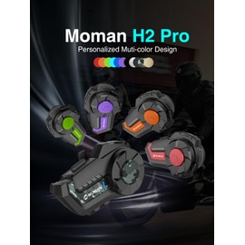 Moman Motorrad Intercom Headset, H2 Pro【1 Pack Kohlefasern】 Motorradhelm Gegensprechanlage Wireless 5.1 Kommunikationssystem zu 1000M FM Radio Wasserdicht, Motorrad-Intercom-Headset-Helm-Motorcycle