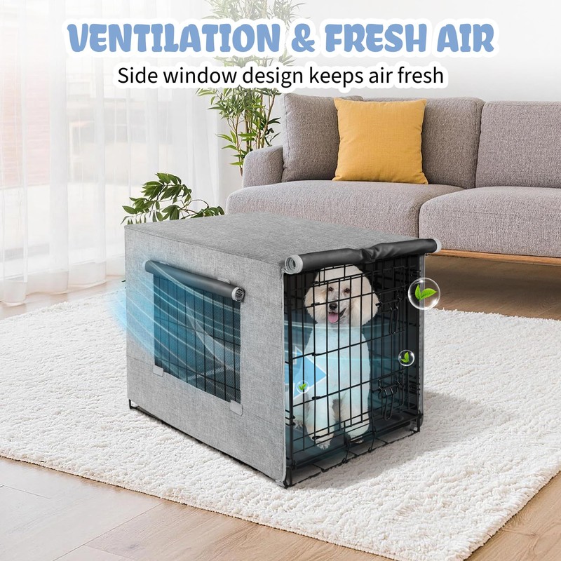 Akinerri Dog Crate Cover with Mesh Window, Double Door Waterproof