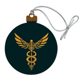 Caduceus Medical Symbol Doctor Nurse EMT Wood Christmas Tree Holiday Ornament