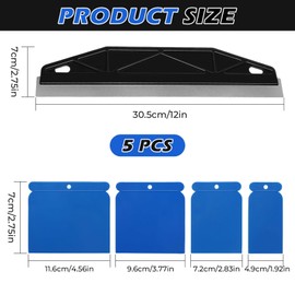 Toumdafine 5-Piece Paint Trim Guard, 12 Inch Paint Edging Tool, Stainless Steel Paint Shield with 4 Plastic Scrapers, for Paint Smearing Repairing Cutting Wallpaper (Blue)