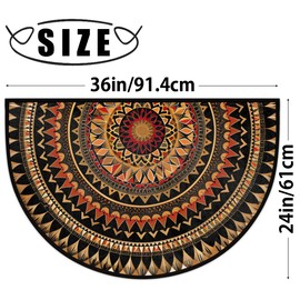Half Round Door Mat Ethnic Circle Flower Mandala Half Moon Rug Washable Half Circle Area Rugs Indoor Entrance Non Slip Semi Circle Bathroom Rugs Floor Carpet for Kithen Bedroom Fireplace Decor