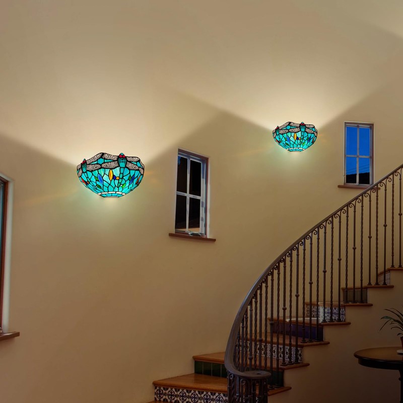 Capulina Tiffany Wall Sconces 12 Inches Wide 2-Light Vintage Sea