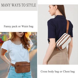 Fanny Packs for Women, Leather Vegan Belt Bag Crossbody Waist Bag Adjustable Strap, Large Fashion Everywhere Belt Bag, Brown