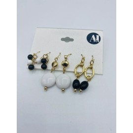 A&I Button Black White Gold Cluster Drop Earring NWT