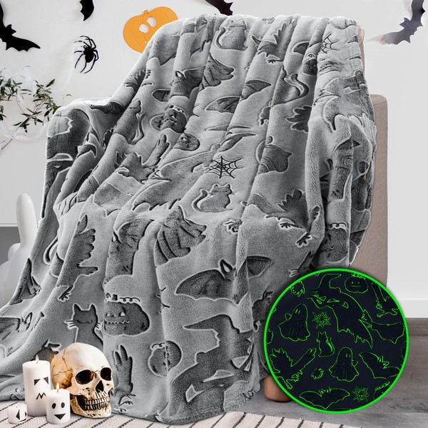 REXEO Throw Blanket Kids Soft Fleece Blankets Black Cat Halloween
