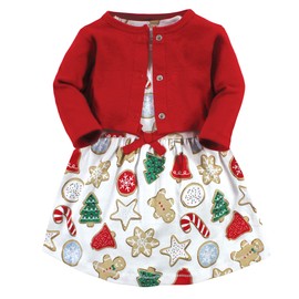 Touched by Nature Baby Girl's Organic Cotton Dress and Cardigan, Christmas Cookies, 12-18 Months