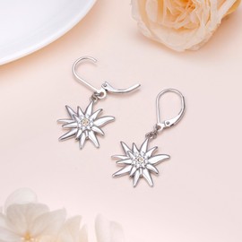 Edelweiss Earrings for Women 925 Sterling Silver Flower Edelweiss Dangle Earrings Oktoberfest Jewelry Gifts