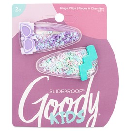 Goody Kids Slideproof Hair Snap Clips - 2 Count, Nostalgia Glitter - Just Snap Into Place - Hinge Clips Suitable for All Hair Types - Pain-Free Hair Accessories for Women and Girls - All Day Comfort