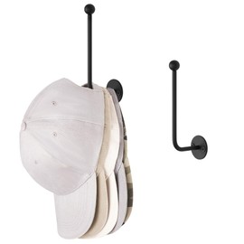Dahey Hat Organizer for Baseball Caps, 2 Pcs Hat Rack Wall Mount 5 Inches Space Saving L Shaped Hat Holder Organizer Modern Metal Baseball Hat Storage Hook for Closet Door Bedroom Living Room, Black