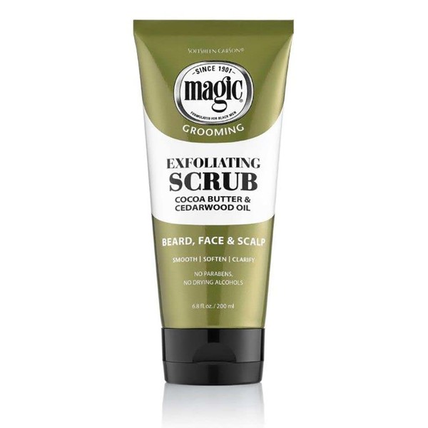 Softsheen-Carson Magic Men's Exfoliating Face Scrub and Cleanser with Cocoa Butter and Cedarwood Oil, For Beard, Skin and Scalp, 6.8 fl oz
