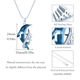 Sterling Silver Dolphin Pendant Necklace Blue Crystal Dolphins Jewelry Summer Beach Themed Gifts for Women Birthday Christmas Mothers Day Graduation