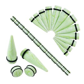 YOFANST 24PCS Ear Stretching Kit Light Green Cracked Style 00G - 7/8" Big Piercing Set Acrylic Ear Plugs Gauge Tapers Lightweight Expanders for Men Women