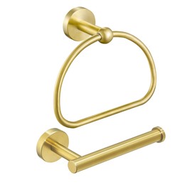 Leyden Toilet Paper Holder Towel Ring Brushed Gold Bathroom Hardware Hand Towel Holder Bathroom Accessories Set Wall Mount Stainless Steel 2 Pieces