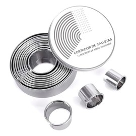 U Chef Set de Cortador de Galletas Redondo de 12 piezas, Círculo Graduado para Pastelería, Moldes de Anillo de Acero Inoxidable 18/8, Accesorios de Repostería y Hornear.