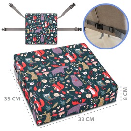Child Booster Seat 33 x 33 x 8 cm Waterproof – Seat Cushion Children's Chair Cushion Child Booster Seat Cushion Seat Cushion Foam Chair Raiser Forest Animals
