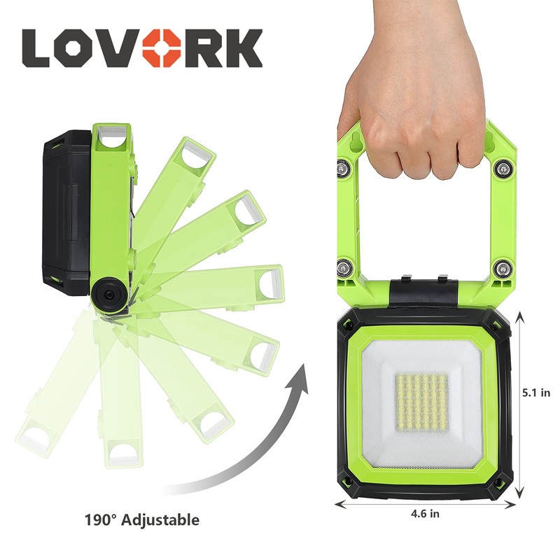 LOVORK 2 Pack Rechargeable Work Light Clamp Rotating Flood Light,