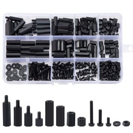 M3 Nylon Hex Bolts Nut Spacer Hex Screws PCB Boards Spacer Sleeves Male Female Nuts Washer Assortment, 260 Pieces (Black)