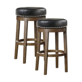 Lexicon Kenmare Swivel Bar Stools Set of 2, Rustic 360 Degree Backless Swivel Counter Stools, Faux Leather Upholstered, Solid Wood Frame, Easy Assembly, Round Bar Stools Swivel, Foot Rest, 30.5" Black