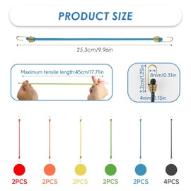14 Pack Small Short Bungee Cords with Hooks, 25cm/4mm Mini Multicolor Adjustable Rubber Stretchy Heavy Duty Elastic Bungee for Outdoor Bicycle Camping, Bundling Securing Hanging
