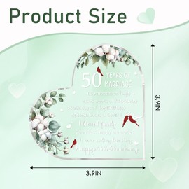 50th Anniversary Decorations 50th Anniversary Acrylic Heart Keepsake Gifts 3.9x3.9 Inch 50th Anniversary Wedding Gifts for Couple Parents Husband Wife