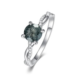 Aihpos Natural Herkimer Diamond Ring for Women - 1.0 Carat Round Salt and Pepper Diamond Ring 925 Sterling Silver Dainty Herkimer Engagement Ring (6)