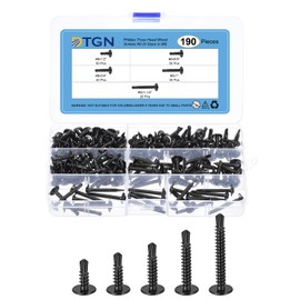 DTGN Wood Screws Assortment Kit - 190Pack - for Wood, Furniture - 5 Sizes 410 Stainless Steel #8 Phillips Truss Head Drill Tail Self Tapping Screws - Black