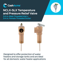 Cash Acme 3/4 Inch NCLX-5LX Temperature and Pressure Relief Valve, Push to Connect Brass Plumbing Fittings, Copper, CPVC Pipe, 150 PSI, 19783-0150 Bronze