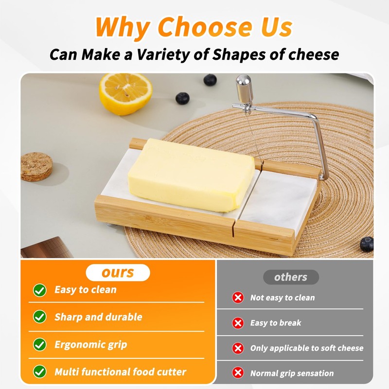 Tianman Cheese Slicer Cheese Cutter with 4 Replacement Cutting Wire,Heavy