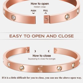 LUCSIS Hinge Bangle Bracelet Stainless Steel 18K Gold Plated with Love 5A Grade Cubic Zirconia, Friendship Love Bracelet Jewelry gifts for women